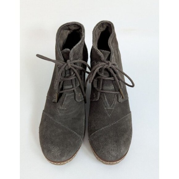 Toms Desert Crepe Wedge Ankle Boots Tarmac Olive Suede Booties Sz 7.5 - Picture 1 of 6